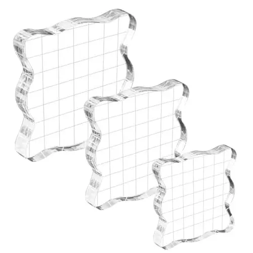 Produktbild: 3 Stück DIY Stempelblock Set, Clear Acrylblock Stempelset, 2,5/5/7,5cm Acryl Stampblock mit Gitter für Silikonstempel Scrapbooking Deko Journal Silikonstempel (Wellig)