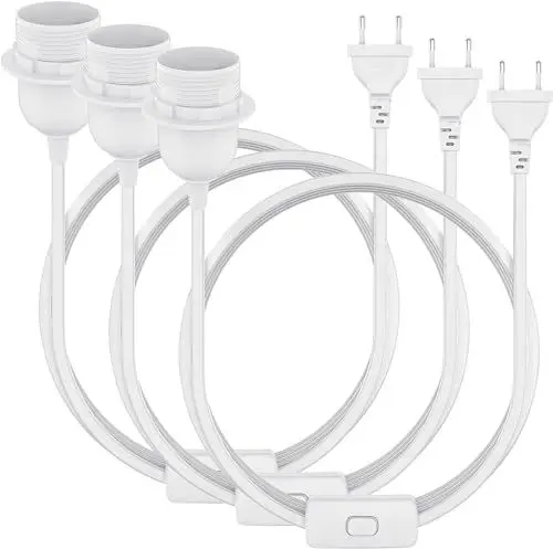 Produktbild: 3 Stück E27 Lampenfassung mit Kabel, E27 Fassung mit Schalter und Stecker, Lampenfüße mit 3m Kabel Netzkabel Schraubring für Lampenaufhängung Pendelleuchte Hängeleuchte