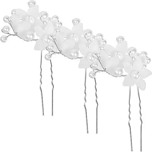 Produktbild: Acooruiteng 3 Stück Hochzeit Haarnadeln, Hochzeitsperlen Haarnadeln, Weiß, 6*1.5cm, Klassisch, Blumig, Perle, Blume, Erwachsene Frauen, Hochzeit, Feierlichkeiten