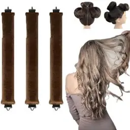 Produktbild: 3 Stück Heizlose Locken Band, WINOK Hitzefreie Lockenwickler Heatless Curls Band, Lockenwickler Über Nacht, Overnight Haarwicklung ohne Hitze, Schlaf Lockenwickler für Kurzes und Langes Haar - Kaffee