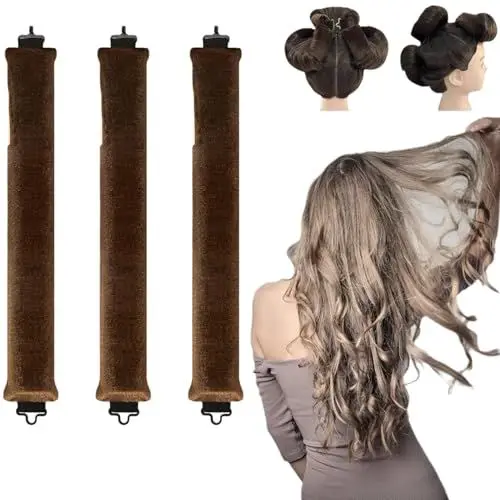 Produktbild: 3 Stück Heizlose Locken Band, WINOK Hitzefreie Lockenwickler Heatless Curls Band, Lockenwickler Über Nacht, Overnight Haarwicklung ohne Hitze, Schlaf Lockenwickler für Kurzes und Langes Haar - Kaffee