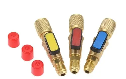 Produktbild: 3 Stück Kältemittel-Kompaktkugelventil-Adapter, 1/4 Zoll SAE für R410A R134A R12 R22 AC HVAC & R12 R22 auf R134A, passend für R502 Ladeschläuche AC Kältemittel