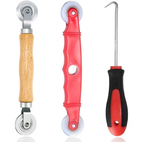 Produktbild: 3 Stück Kederwerkzeug Fliegengitter, Doppelrad Dichtungseinroller Werkzeug Einzieher Einroller Spline Roller Rollwerkzeug mit Holzgriff Gummistreifen Haken