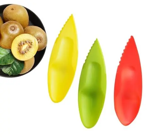 Produktbild: Ulawellor 3 Stück Kiwi Löffel,Kiwi Plastic Spoon,Obst Helfer Messer Löffel,Kiwimesser,Fruit Peeler Cutter Spoon für Kiwis,Grapefruits,Passionsfrüchte,Küche Zubehör