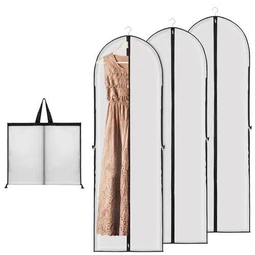 Produktbild: 3 Stück Kleidersack Anzug Lange, 180 cm x 60 cm Transparent Kleiderhüllen Abdeckung mit Reißverschluss, Kleidersack Anzug Reise Schutzhülle für für Kleid, Lange Mäntel, Business-Anzugjacke (Weiß)