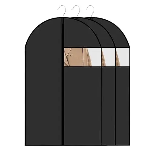 Produktbild: 3 Stück Kleidersack, Kleidersack für die Aufbewahrung 60x120 cm Atmungsaktiver Stoff Kleidersacks Anzug mit Klarem Fenster Schwarzer Reißverschluss Kleidersacks, für Kleider Mäntel Hemden Abendkleider