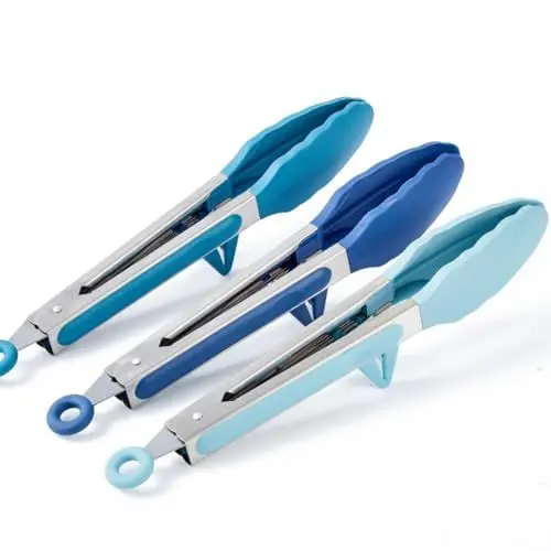 Produktbild: 3 Stück Küchenzange, 23cm Küche Zange Set mit Silikonspitzen, Grillzange Kochzange Silikon für Salat, Kochen, Grillen(Verlaufsblau)