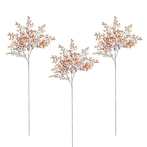 Produktbild: Mokylor 3 Stück Künstliche Nandina-Zweige, 110 cm, Künstliche Nandina-Blätter, Künstliche Herbst-Nandina-Zweige, Lange Künstliche Herbstblätter, Stiele für Hochzeit, Geschäft,