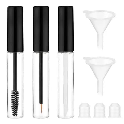 Produktbild: 3 Stück Leere Tube Mascara 10ml Nachfüllbare Mascara Flasche Leer Mascara Röhren Cremebehälter Lipgloss Eyeliner Mascara Tube mit Wimpernstab für Rizinusöl Augenbrauen Mascara (Schwarz)