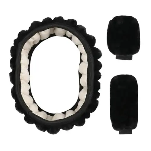 Produktbild: 3 Stück Lenkradhülle Anti Rutsch Warme Lenkrad Handbremse & Getriebe Abdeckung Set Universal plüsch Teleskop Lenkradschoner Lenkradbezug Fell für Auto Zubehör, 35-39cm