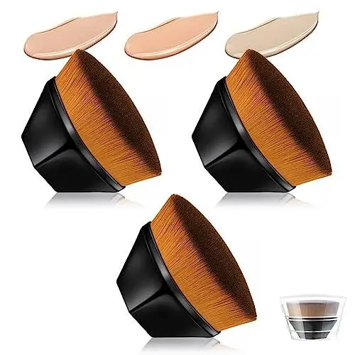 Produktbild: 3 Stück Magic Foundation Brush, Flacher Foundation Pinsel Oval Make-up Pinsel Kabuki Flat Top Puder Gesicht Pinsels Groove Design mit Kasten (Schwarz)