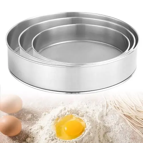 Produktbild: 3 Stück Mehlsieb Edelstahl, 3 Verschiedene Größen Mehlsieb, Wiederverwendbar Mehlsieb Einhand, Feinmaschiges Mehlsiebe, Mehl Sieb Geeignet zum Küche Backen Mehl Reis Bohnen Müsli Obst Gemüse