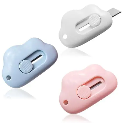 Produktbild: Ormromra 3 Stück Mini Box Cutter, Wolken -Shaped Mini Kartonmesser, Einziehbarer Tragbarer Brieföffner, Klein Utility Messer Für Pappe, Boxen, Papier Paket (Rosa, Blau, Weiß)