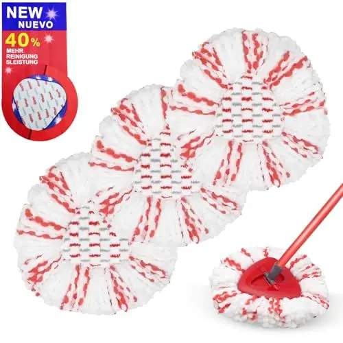 Produktbild: 3 Stück Moppköpfe Kompatibel mit Vileda Turbo Wischmop, Mikrofaser Wischmopp Ersatzköpfe, Wischmopp Ersatz für EasyWring&Clean Bodenwischer, für alle Böden, Maschinenwaschbar