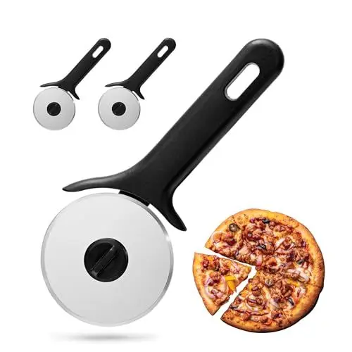 Produktbild: 3 Stück Pizzaschneider, TJ POP Pizzaroller aus Edelstahl, Premium Superscharfes Pizzamesser, Angenehm zu Greifender Griff, Spülmaschinenfest