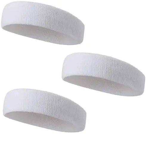 Produktbild: 3 Stück Schweißband Stirn Damen, Sport Stirnband, Schweißband, Elastische Haarband, Non Slip Feuchtigkeitstransport Schweißband aus Baumwolle (Weiß)