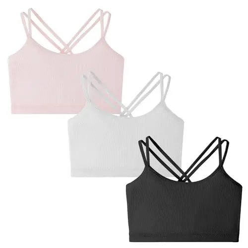 Produktbild: 3 Stück Sport BH Mädchen Support Trainings Sports Stretch Teenager Bra Schultergurt Nahtloser Erster Bustier Bralette Baumwoll Komfort BH