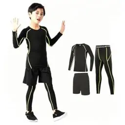 Produktbild: 3 Stück Thermounterwäsche Kinder Funktionsunterwäsche Kinder Skiunterwäsche Kinder Thermounterhemd Thermounterhose Shorts Winter Warm Trainingsanzüge atmungsaktiv Sportunterwäsche für Fussball Ski