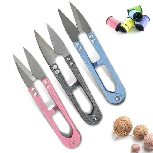 Produktbild: 3 Stück U-Form Schere aus Edelstahl, Universelle Nähscher Fadenschere Scharf Ratschen Kleine Tragbare Gartenschere für präzises Abtrennen von Faden und Garn, zum Basteln und für die Pflanzenpflege