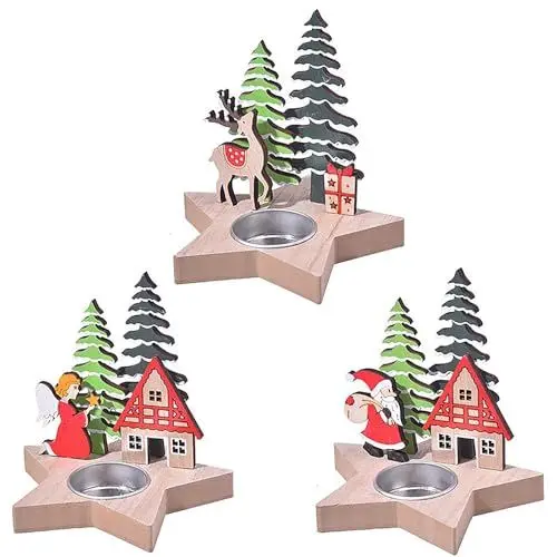 Produktbild: YLSZHYR Weihnachtskerzenhalter, 3-teiliger Rentier-Kerzenhalter mit Weihnachtsbaum, Weihnachtsmann, Rentier-Dekor, Kerzenhalter-Sets, Weihnachtliche Tafelaufsätze für Tische