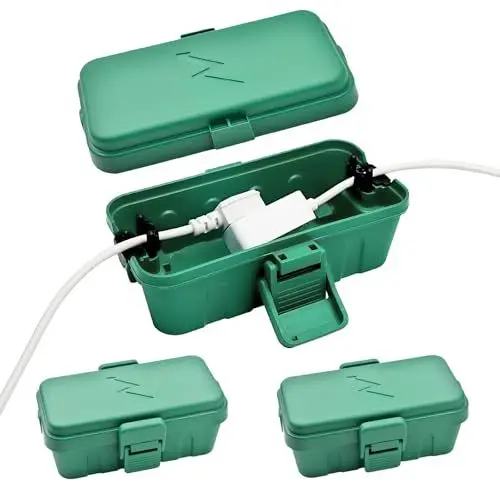 Produktbild: 3 stück klein wasserdichte Kabelbox für den Außenbereich (Outdoor), IP54 wasserdicht, wetterfester Elektrokasten zum Schutz von Verlängerungskabel, Steckdosenleisten, Außensteckern (20,5x10x8cm)-Grün
