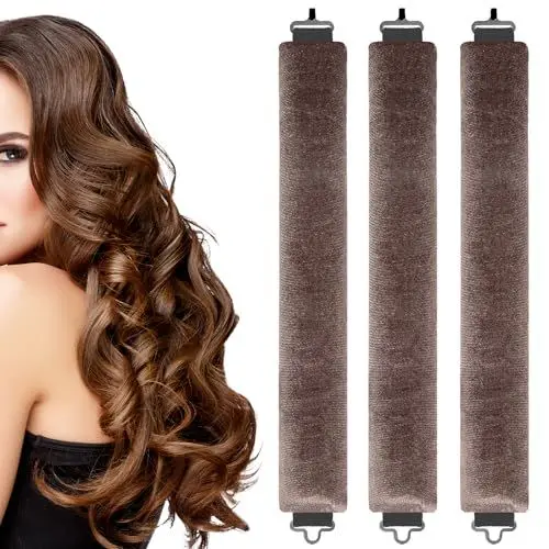 Produktbild: 3 Stück Schaumstoff Lockenwickler, Lockenwickler-Satin, keine Hitze, heizlose Sperre, Haarrolle, DIY-Haarstyling-Geräte für langes, kurzes, gewelltes Haar (braun)