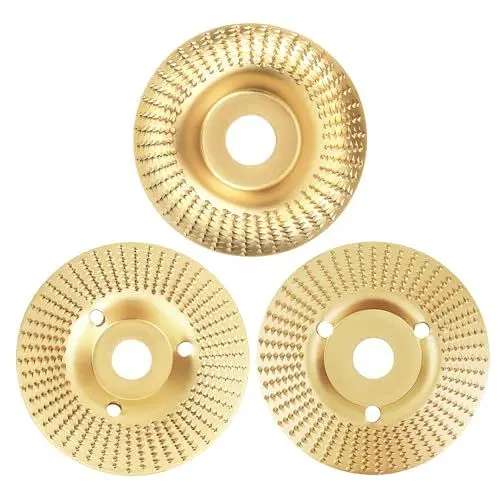 Produktbild: 3 Stück holz schleifscheiben für winkelschleifer-schruppscheiben, holzbearbeitungswerkzeuge für Schnitzen und Schleifen von Holz, Weichholz, Hartholz (Gold)