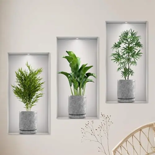 Produktbild: 3 Stücke 3D Vase Wandaufkleber Pflanzen Wandtattoo Küche Wanddeko Geeignet zum Dekorieren von Schlafzimmern Wohnzimmern Türen und Fenstern Hotels und zum Abdecken Beschädigter Wände