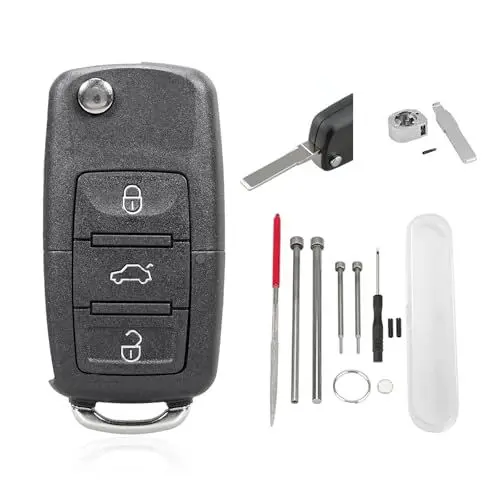 Produktbild: 3 Tasten Auto Fernbedienungsgehäuse Für VW Octavia Jetta Golf Skoda Polo B5 Leon Touran Sharan MK6 Scirocco Passat Bettle Transporter Seat Schlüsselanhänger Etui mit Stahl Pin Removal Tool Nadelfeile