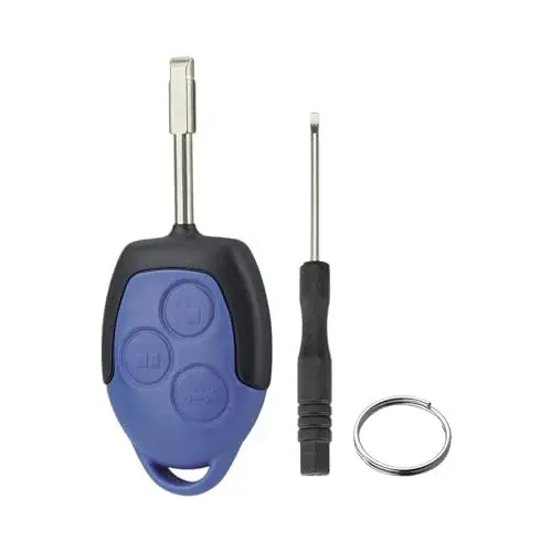 Produktbild: 3 Tasten Schlüssel Fernbedienung Gehäuse blau-schwarz für Ford Connect Transit Tourneo Mondeo Tibbe Blank mit Schraubendreher und Schlüsselring（Kreisförmige Klingen）