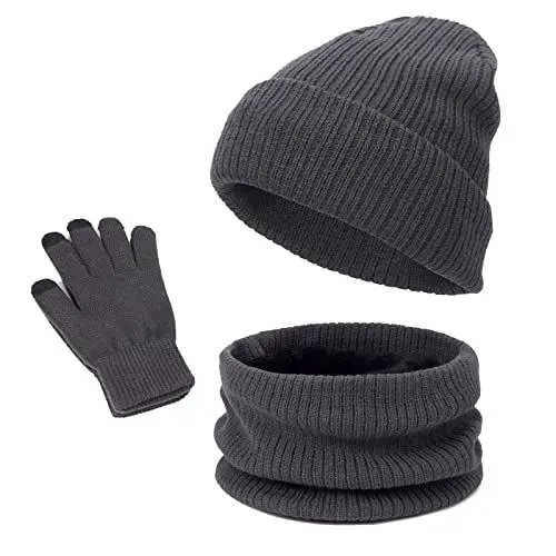 Produktbild: 3 in 1 Damen Beanie Mütze Winddicht mit Fleece Gefütterte Leopard Outdoor Sport Geschenk Damen Wärmer Lange Strickmütze