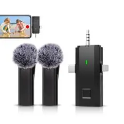 Produktbild: 3 in 1 Kabelloses Lavalier Mikrofon für iPhone/Android Telefon/Kamera/Computer/Laptop, Professionelles Dual Ansteckmikrofon mit USB-C/3,5 mm/USB-Stecker für Videoaufzeichnung, Vlog, YouTube, TikTok