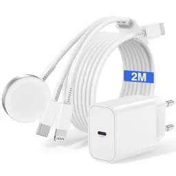 Produktbild: 3 in 1 Ladekabel für Apple Watch und iPhone,Original iPhone Kabel USB C 2m mit Ladegerät,Typ C Adapter Stecker und Lightning Kabel für iPhone 16/15/14 Pro Max/Plus/13/12,iWatch Series SE/10/9/8/7/6/5