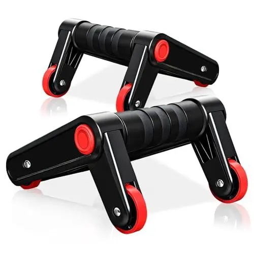 Produktbild: 3 in 1 Liegestützgriffe Bauchroller Set, Bauchtrainer mit Fitnessbänder, inkl. Tragetasche, Kniematte Rutschfeste Griffe Bauchtrainer ab Roller ideal für Männer und Frauen Bauchmuskeltraining (Rot)