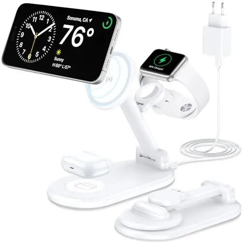 Produktbild: 3 in 1 Magnetische Ladegerät für iPhone 15 14 13 12 Pro Max Mini Plus, Faltbare induktive Ladestation für Apple Watch Ultra 9 8 7 6 SE 5 4 3, Wireless Charger for Air Pods Pro -mit 20W USB C Ladegerät