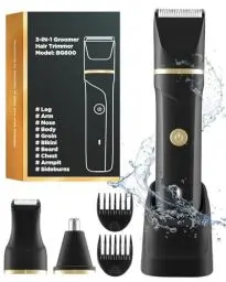 Produktbild: 3 in 1 Nasenhaartrimmer und Rasierer Herren Elektrisch, Nass-und Trockengebrauch,Intimrasierer Mann, Trimmer herren intimbereich für Brust Beine Achselhöhle Leiste Nase mit Stehender Ladestation, IPX7