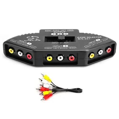 Produktbild: 3 in 1 Out Audio Video Splitter Selector, Audio Video Switcher, für DVD VCD VCR TV Game, mit AV-Kabel (Schwarz)
