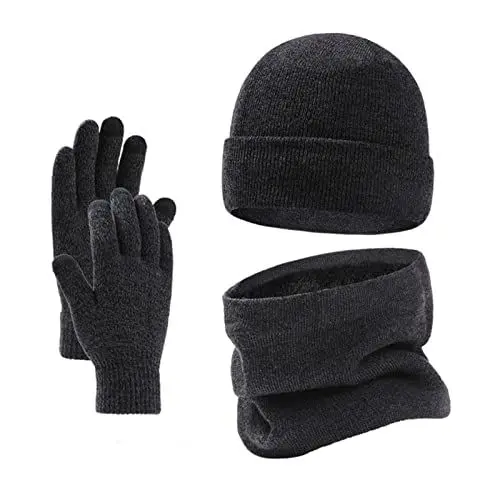 Produktbild: 3 in 1 Winter Beanie Warm Bommel Pudelmütze Outdoor Sport Frauen Geschenk Weihnachten Touchscreen Handschuhe