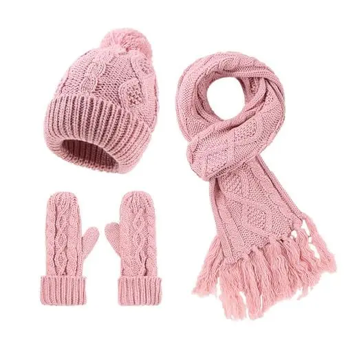 Produktbild: 3 in 1 Winter Thermo Warm mit Bommel Fleece Gefütterte Lange Outdoor Sport Weihnachten Damen Wärmer Lange Strickmütze