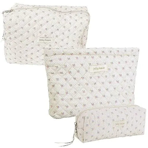 Produktbild: 3 teiliges Reise Kosmetiktasche Set,kulturbeutel Damen,Kulturtasche,Make-up Tasche Coquette Aesthetic Makeup Tasche Cosmetic Bag,Groß Kapazität,Baumwolle,Blumen Muster kulturbeutel (Kosmetiktasche#8)