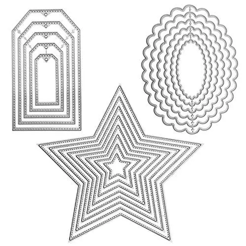 Produktbild: 3 verschiedene Formen von Schneidwerkzeugen Schablone Metallschablonenformen (Fenster, ovaler Schaft und Stern), SourceTon 19-teilige Prägewerkzeuge