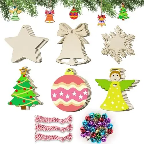 Produktbild: 30 STK Weihnachtsbaumanhänger Holz zum Bemalen Holzanhänger Tannenbaumschmuck Weihnachtsbasteln DIY Weihnachten Basteln Christbaumschmuck Weihnachtsanhänger Weihnachtsdeko Anhänger Deko (6 Muster)