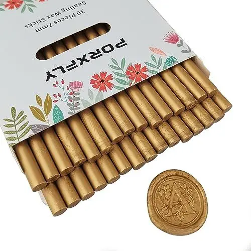 Produktbild: 30 Stück 7mm Siegel Wachs Sticks für Klebepistole, PORXFLY Mini-Siegelwachsstäbe, ideal für Karten, Umschläge, Hochzeitseinladungen, Geschenkverpackungen, Weinpakete (Bronze)