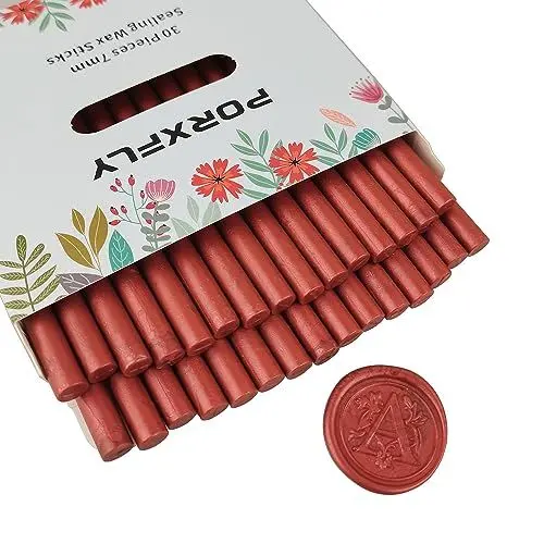 Produktbild: 30 Stück 7mm Siegel Wachs Sticks für Klebepistole, PORXFLY Mini-Siegelwachsstäbe, ideal für Karten, Umschläge, Hochzeitseinladungen, Geschenkverpackungen, Weinpakete (Rot)
