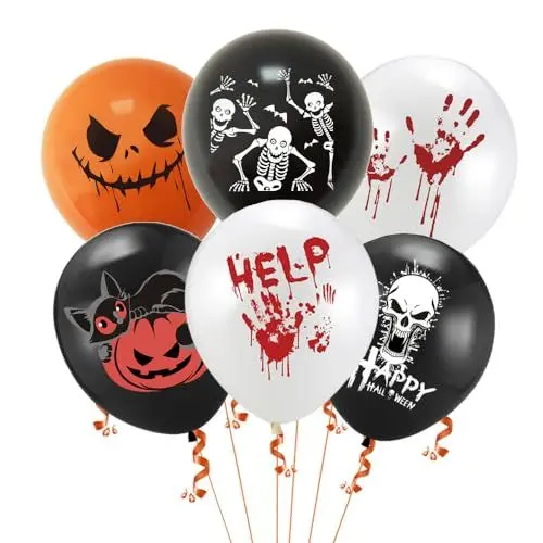 Produktbild: 30 Stück Halloween Ballons, Halloween Luftballons, Halloween Deko Luftballons, Halloween Party Deko, Latexballon für Kinder Halloween Gruselige Party Deko (Black,White,Orange)