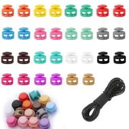 Produktbild: 30 Stück Kordelstopper, Kordel Stopper mit 2 Loch Bunte Kordelklemme Schnurstopper aus Kunststoff Gummikordel Stopper mit 10M Gummiseil für Schnürsenkel Jacke Sportkleidung