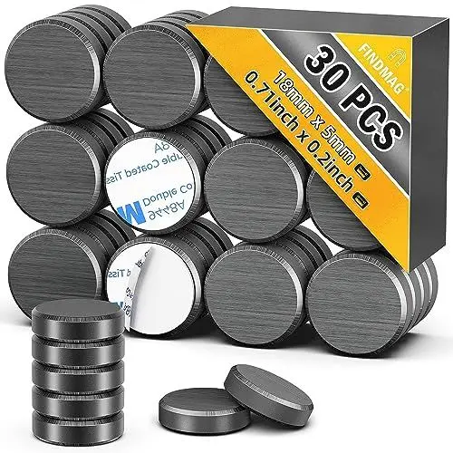 Produktbild: 30 Stück Magnete Stark, Kühlschrankmagnete, Magnete zum Basteln, Magnete Klein, Magnete mit Selbstklebender Rückseite, Keramikmagnete, Magnete für Magnettafel Kunst Werkzeuge DIY - 18 mm x 5 mm