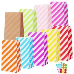 Produktbild: 30 Stück Papiertüten Streifen Geschenktüten Klein mit Aufklebern,Papiertüten 15X8X21cm,Aufkleberntüten Papier Papiertüten Weihnachten Tüten Papier für Hochzeitsfeier,Einkaufstüten und Geburtstags
