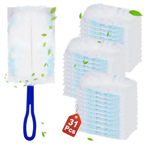 Produktbild: 30 Stück Tücher für Swiffer Staubmagnet mit 1 Handgriff, Elektrostatischer StaubwedelkopfStaubwedel, Taubtuch Ersatz-Aufsätzen, Reinigungsstaub Staubtuch Nachfüllung, Geeignet für Möbel