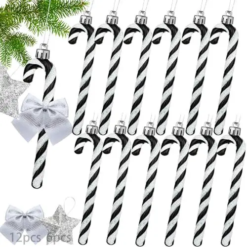 Produktbild: Zuckerstangen Weihnachten Deko 30 Stück Weihnachtsbaumschmuck Weihnachtskugeln Zuckerstangen Deko Weihnachtsdeko für Weihnachtsdekoration(Schwarz&Weiß)